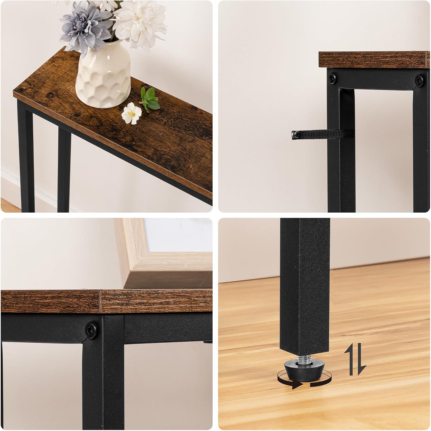 HOOBRO 70.9" Skinny Console Table with Charging Station, Narrow Sofa Table with USB & Type-C Ports, Rustic Brown