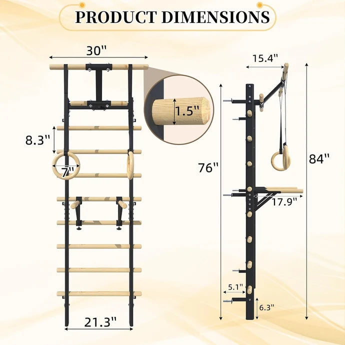 AECOJOY Wall Mounted Swedish Ladder with Pull-Up Bar
