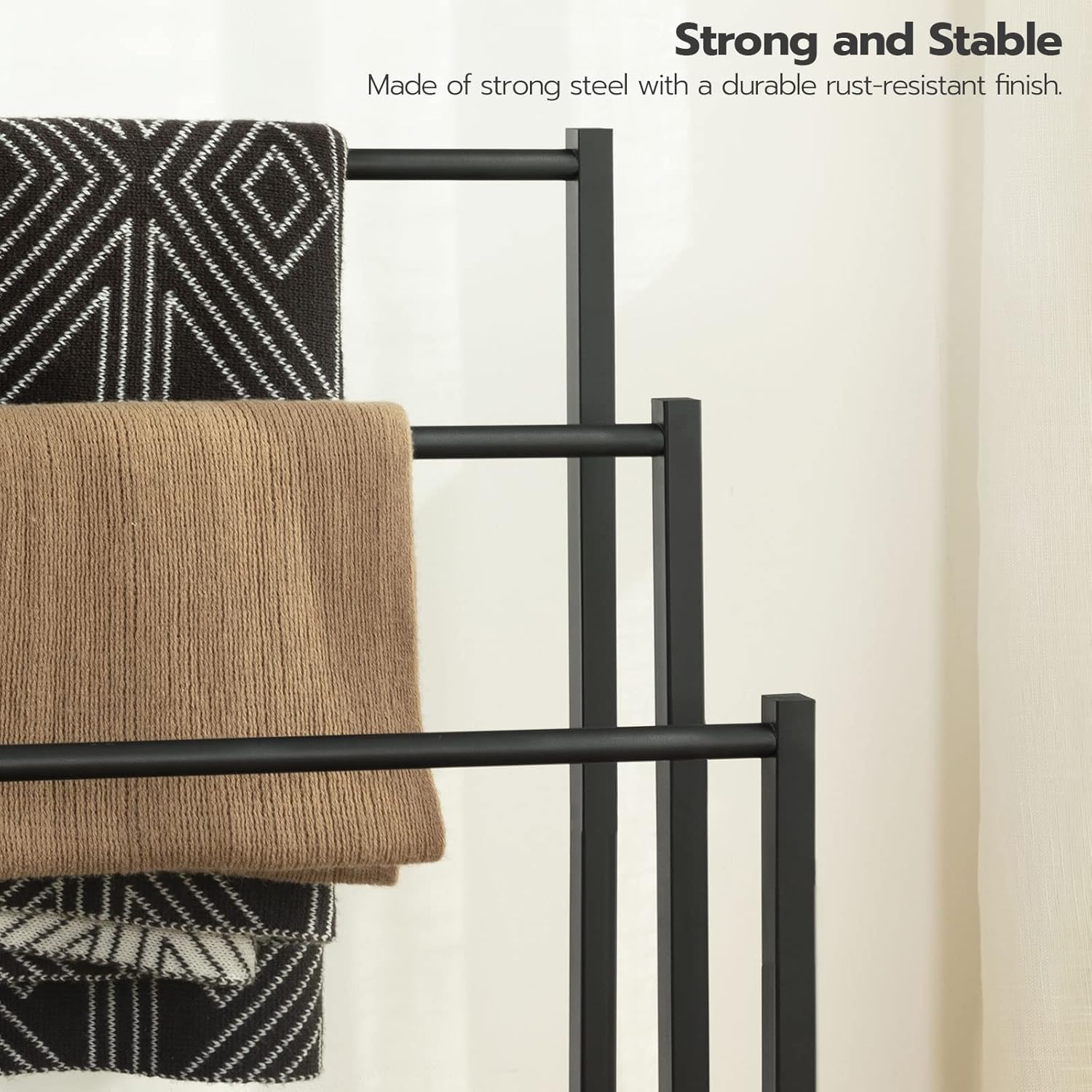 HOOBRO Freestanding Towel Rack, 3-Tier Metal Blanket Rack with Storage Shelf, Industrial Bathroom Towel Holder, Rustic Brown & Black