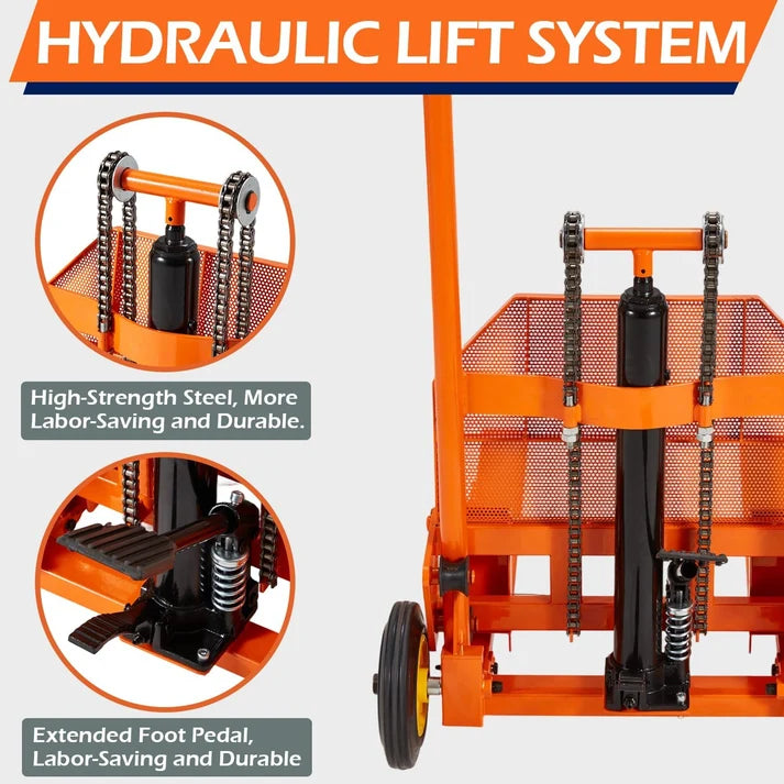 Hydraulic Material Lift Winch Stacker – 500 lb Capacity, 32" Lift Height