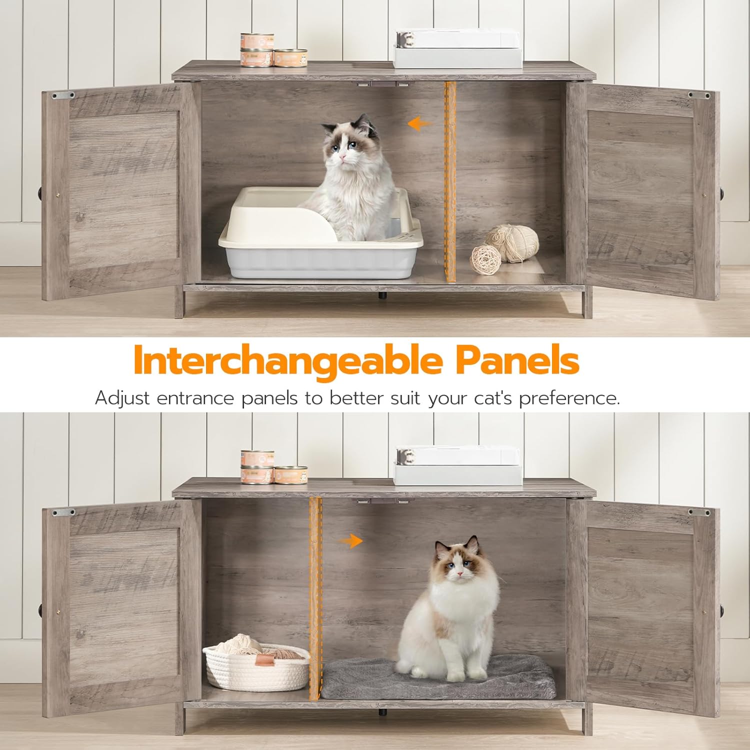HOOBRO Cat Litter Box Enclosure, Hidden Cat Washroom Furniture with Divider, Wooden Pet House End Table, Large Cat Litter Box Cabinet, Greige BG03MW01G2