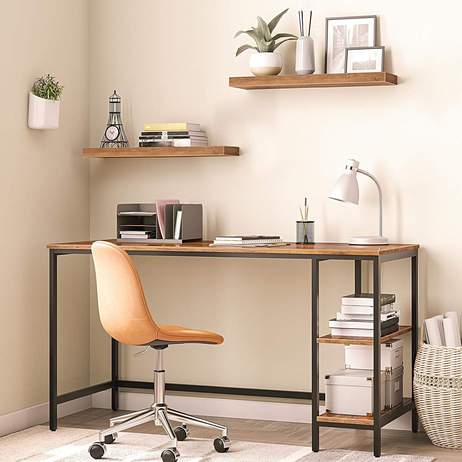 HOOBRO Floating Shelves Rustic Brown Wall Shelf Set of 2, 60 cm Hanging Shelves with Invisible Brackets BF60BJ01