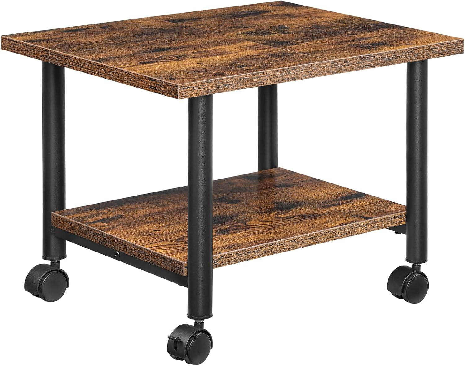 HOOBRO 2-Tier Printer Stand with Storage Shelves and Lockable Wheels, Rustic Brown + Black