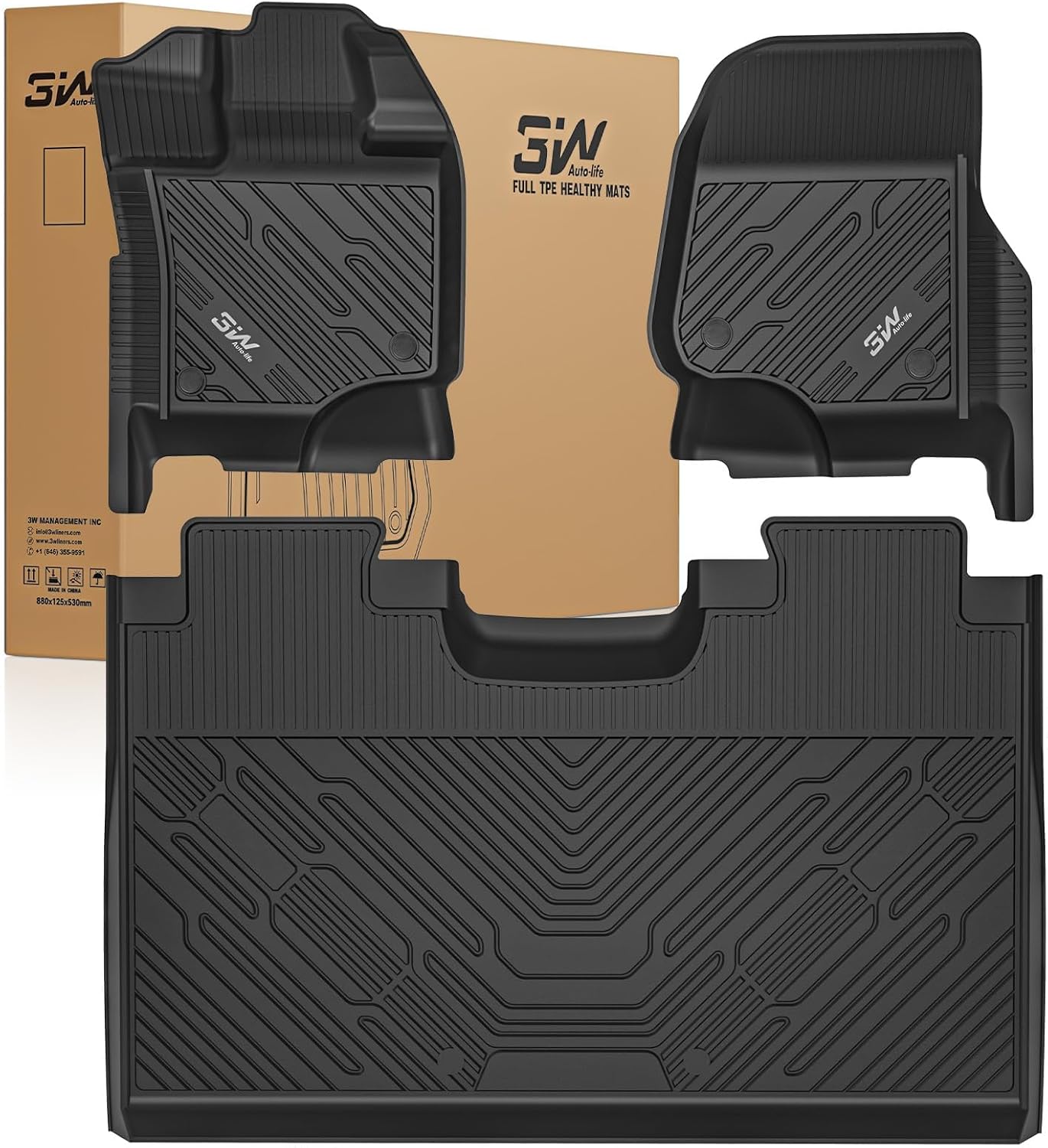 3W Custom All-Weather TPE Floor Mats for Ford F-150 SuperCrew Cab (2015–2026) & F-150 Lightning (2022–2026) – Front & Rear 3-Piece Set