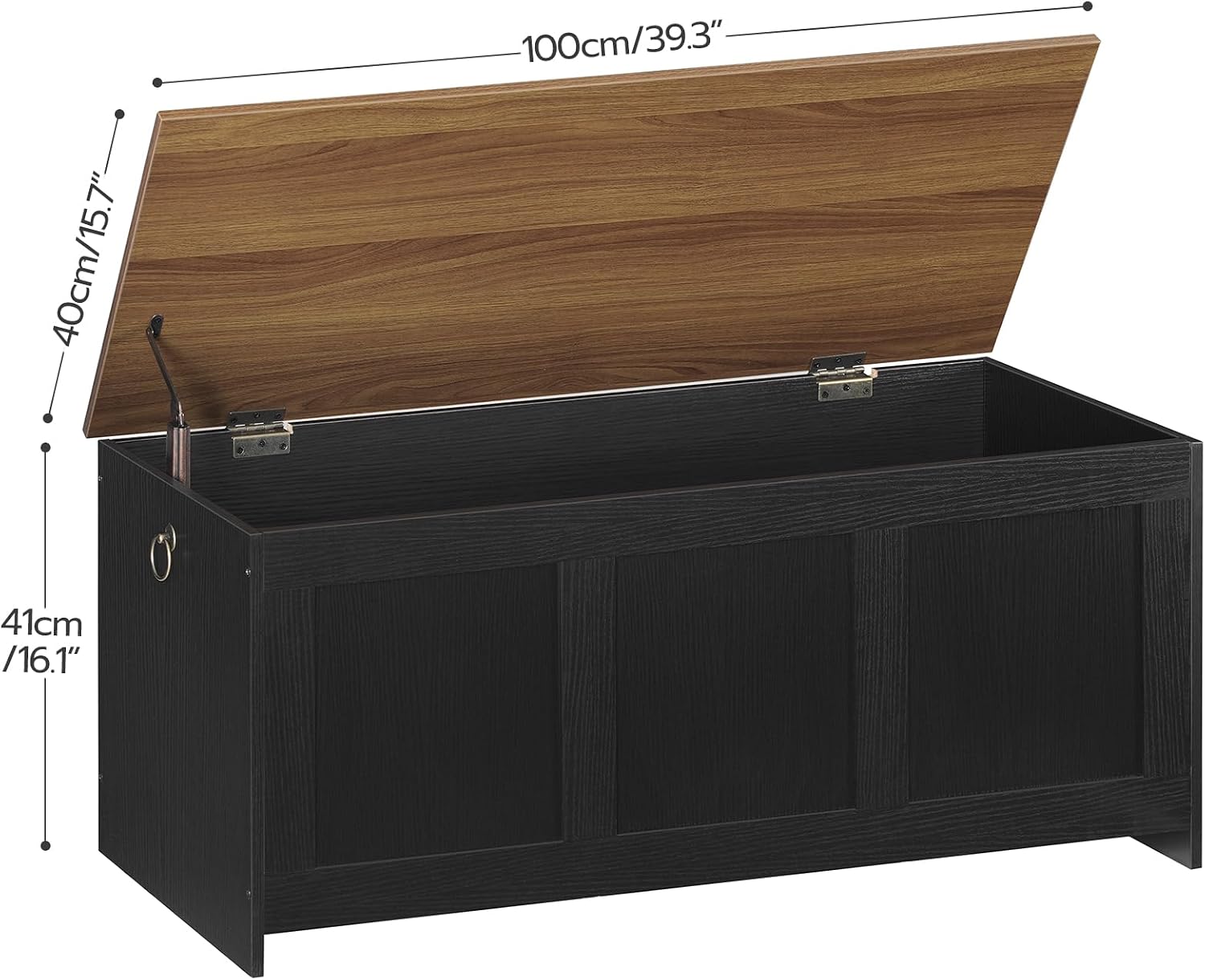 HOOBRO 100cm Storage Bench with Lift Top, Wooden Storage Chest & Toy Box, Entryway Organizer, Black & Walnut