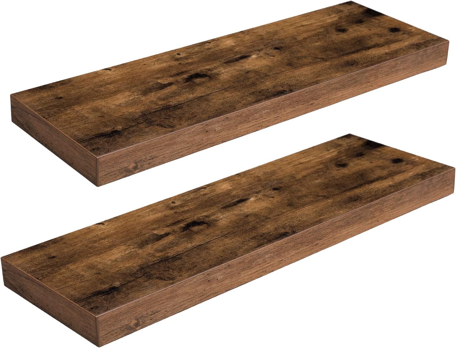 HOOBRO Floating Shelves Rustic Brown Wall Shelf Set of 2, 60 cm Hanging Shelves with Invisible Brackets BF60BJ01