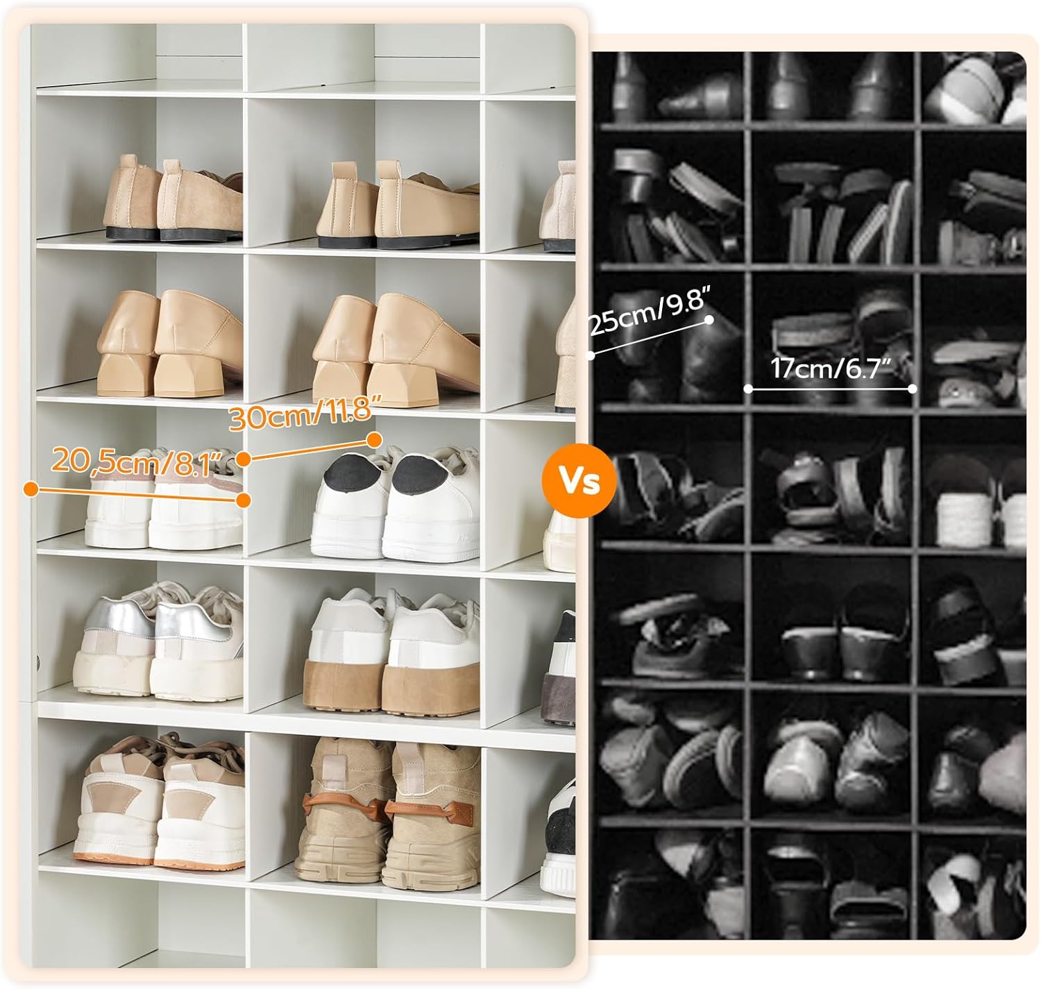 HOOBRO 9-Tier Tall Shoe Cabinet with 24 Cubbies & 3 Hooks, Freestanding Shoe Storage Organizer, White WT24SC01