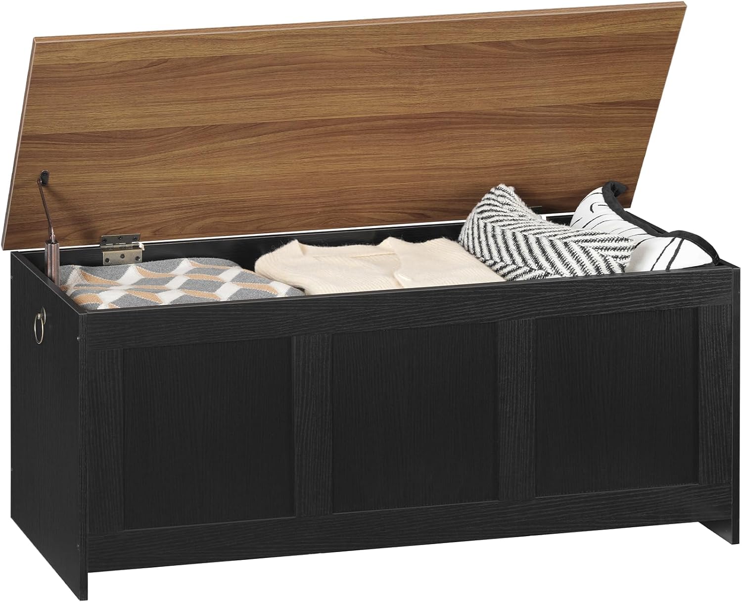 HOOBRO 100cm Storage Bench with Lift Top, Wooden Storage Chest & Toy Box, Entryway Organizer, Black & Walnut