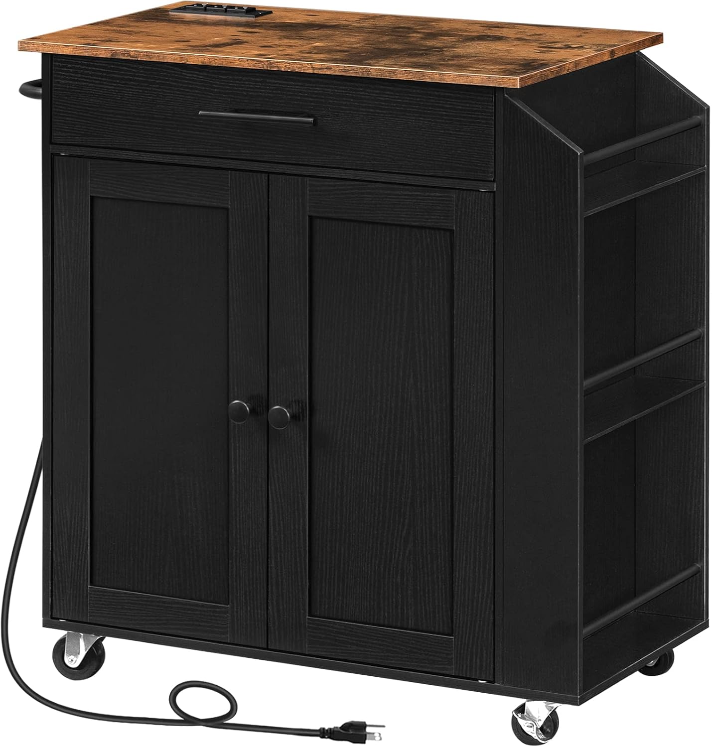 HOOBRO Kitchen Island Cart with Power Outlet, Rolling Kitchen Storage Cabinet with Drawer, Spice Rack & Adjustable Shelf, Rustic Brown BF82UZD01G1