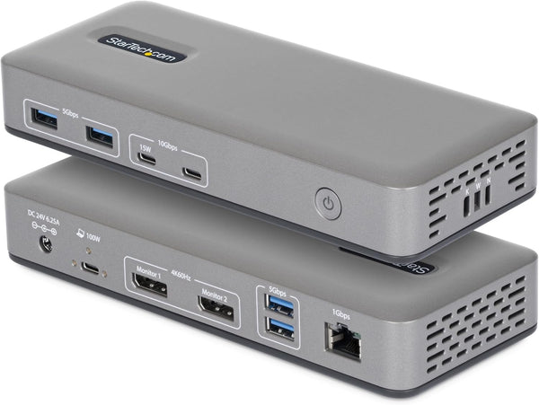 StarTech USB-C Dual 4K 60Hz DisplayPort Docking Station, 100W Power Delivery, 6 USB Ports & Gigabit Ethernet