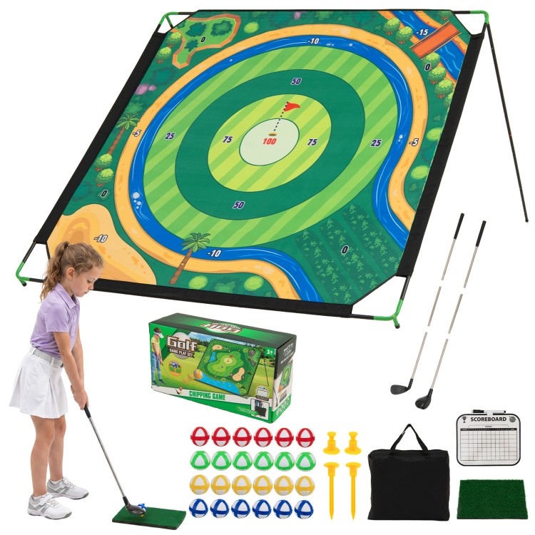 71" x 71" Golf Chipping Game Set with Adjustable Clubs, Oversized Practice Mat, Sticky Target Balls, Scoreboard & Carry Bag
