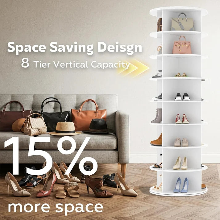 8-Tier 360° Rotating Shoe Rack, 32-Compartment Shoe Tower Organizer & Display Storage – White
