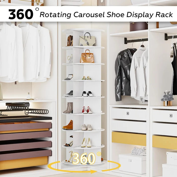 8-Tier 360° Rotating Shoe Rack, 32-Compartment Shoe Tower Organizer & Display Storage – White