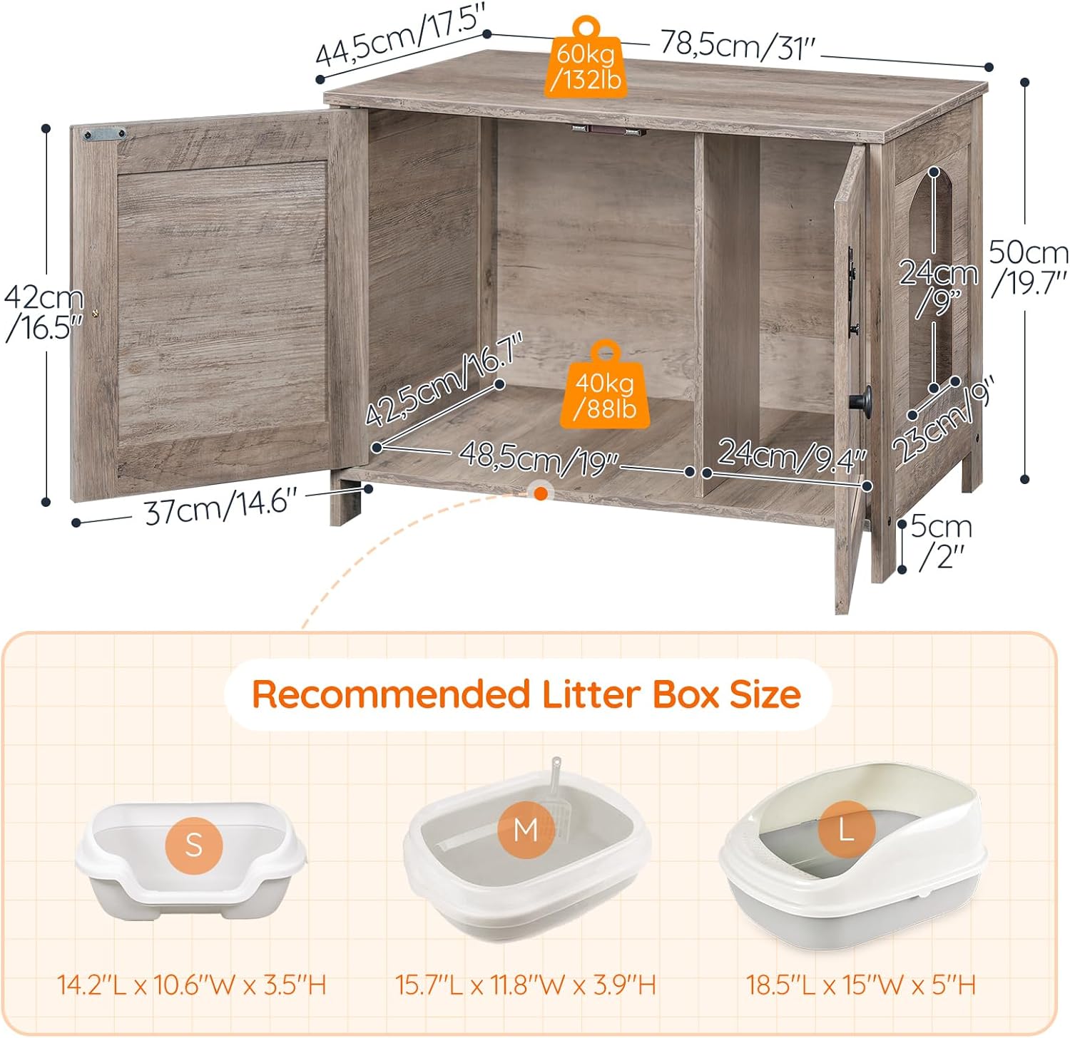 HOOBRO Cat Litter Box Enclosure, Hidden Cat Washroom Furniture with Divider, Wooden Pet House End Table, Large Cat Litter Box Cabinet, Greige BG03MW01G2
