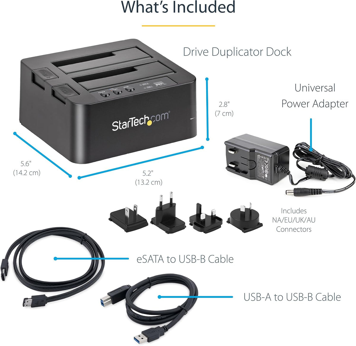 StarTech Dual-Bay SATA HDD/SSD Duplicator & Docking Station, Standalone Hard Drive Cloner with USB 3.0 & eSATA
