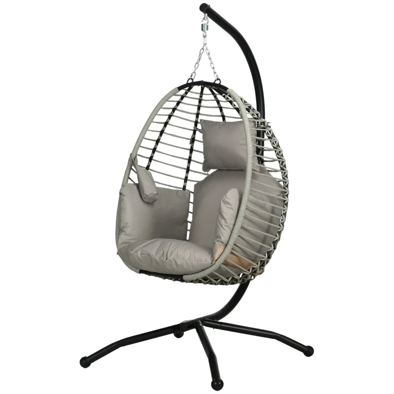 Outdoor Hanging Egg Chair with Thick Padded Cushion, Patio Swing Chair, Grey