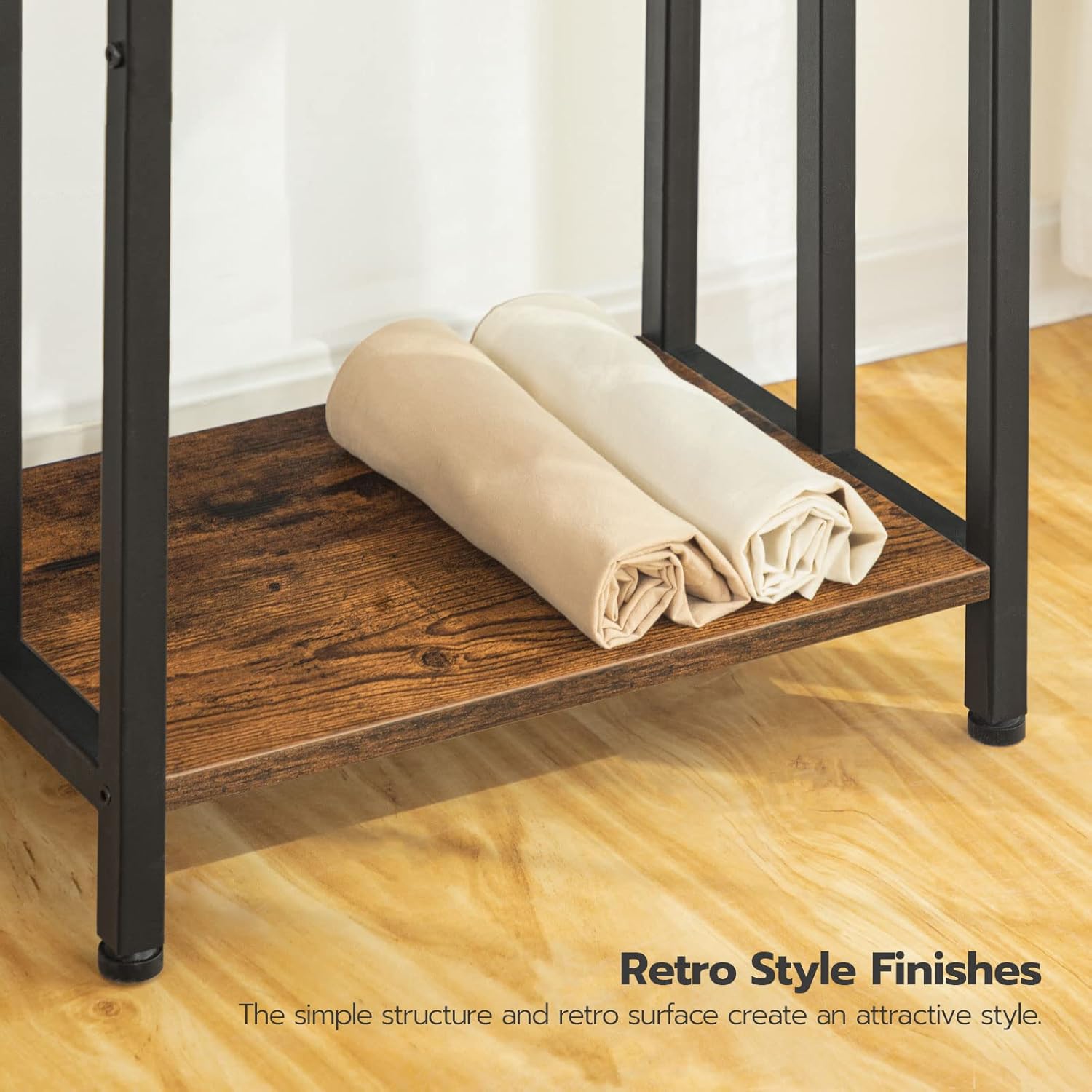 HOOBRO Freestanding Towel Rack, 3-Tier Metal Blanket Rack with Storage Shelf, Industrial Bathroom Towel Holder, Rustic Brown & Black