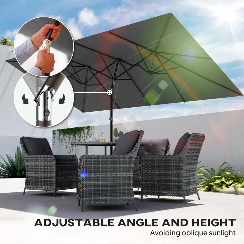 Double-Sided Patio Umbrella Parasol with Tilt, Adjustable Height, Vents and 12 Ribs, for Garden, Deck, Grey