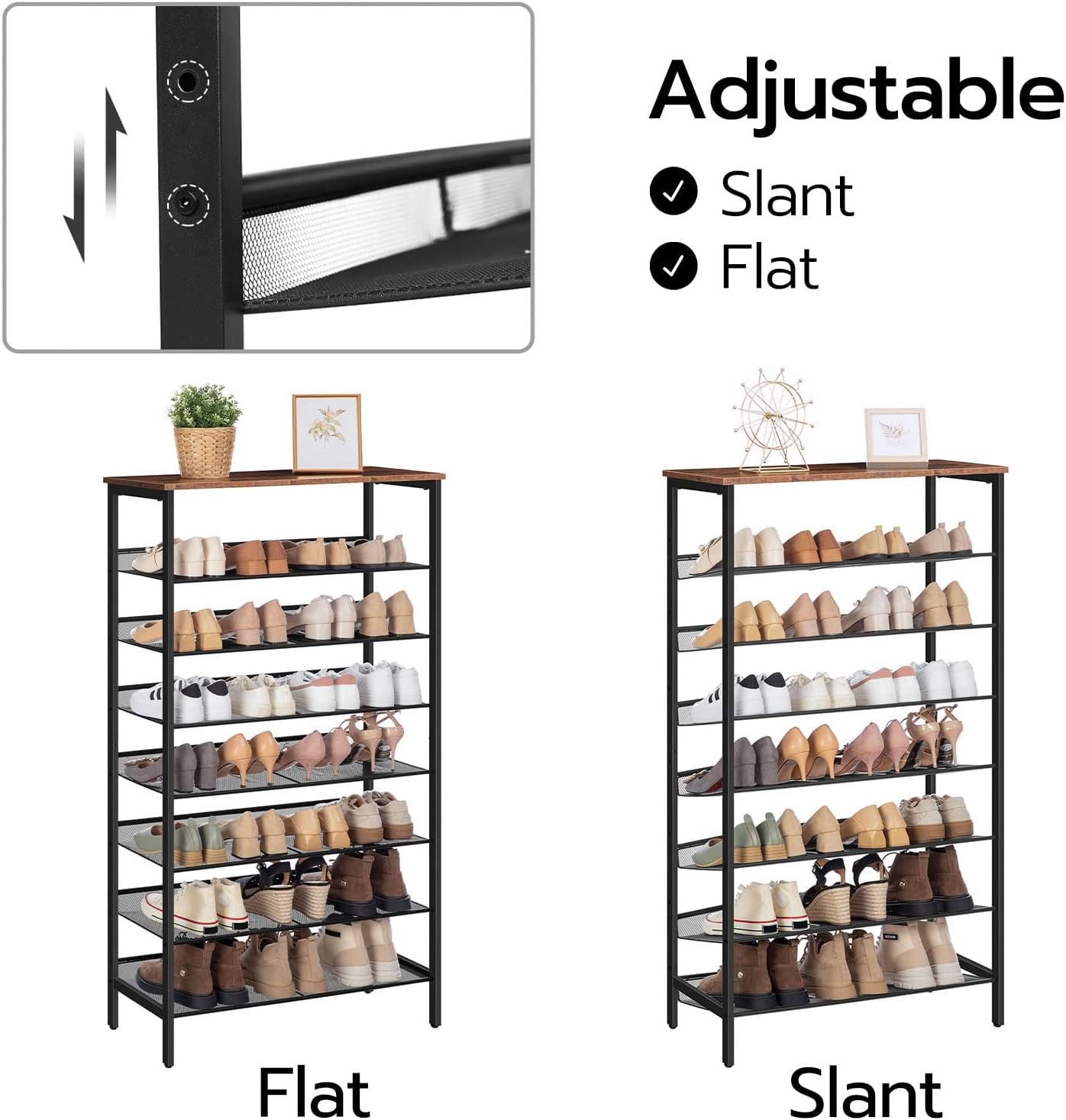 HOOBRO 8-Tier Shoe Rack, Large Capacity Shoe Storage Organizer for 21-28 Pairs, Industrial Metal Shoe Shelf, BF18XJ01