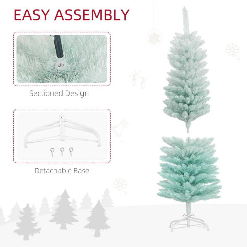 HOMCOM Pencil Christmas Tree, Slim Artificial Xmas Tree in Deep Blue & Mint, Skinny Holiday Decoration for Home & Office