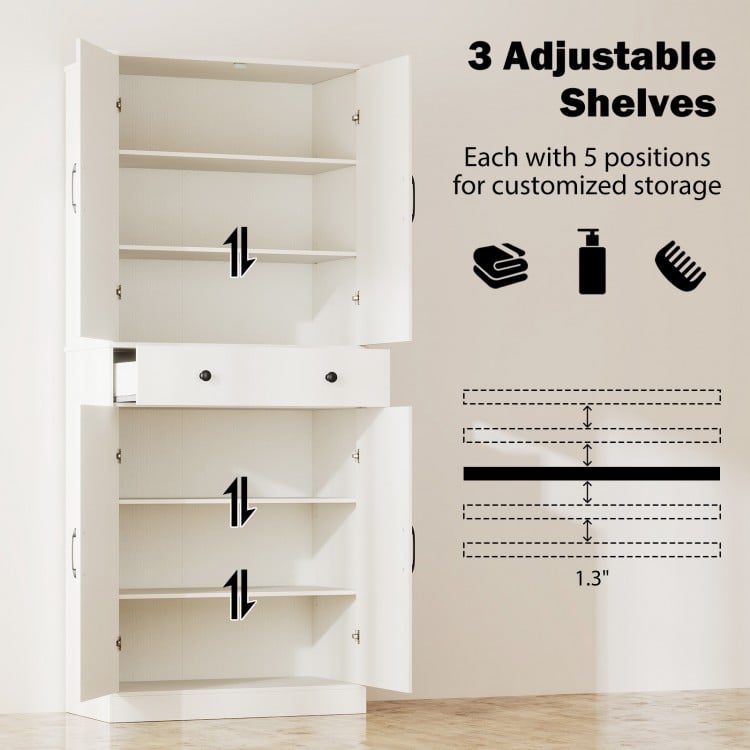 72 Inch Tall Modern Farmhouse Cupboard Cabinet with 4 Barn Doors-White