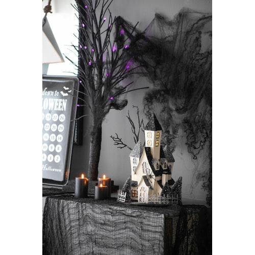 10x8.3x13.5 Cardboard Lighted Haunted House, Black Beige Tabletop Holiday Halloween Decor, Battery Powered