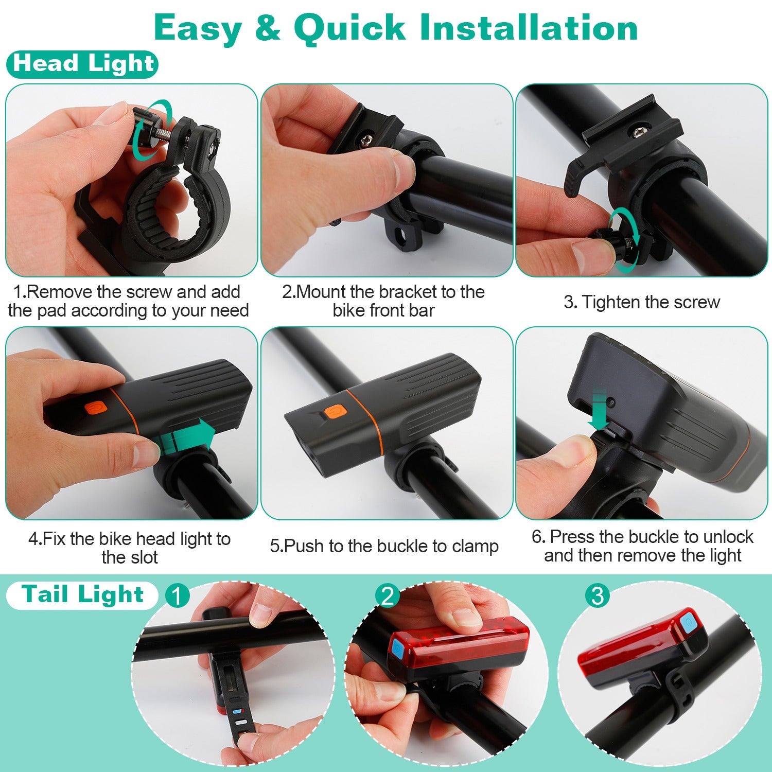 Super Bright Bike Light Set USB Rechargeable Headlight Taillight Set Waterproof LED Bicycle Front and Rear Lights for Night Riding Cycling