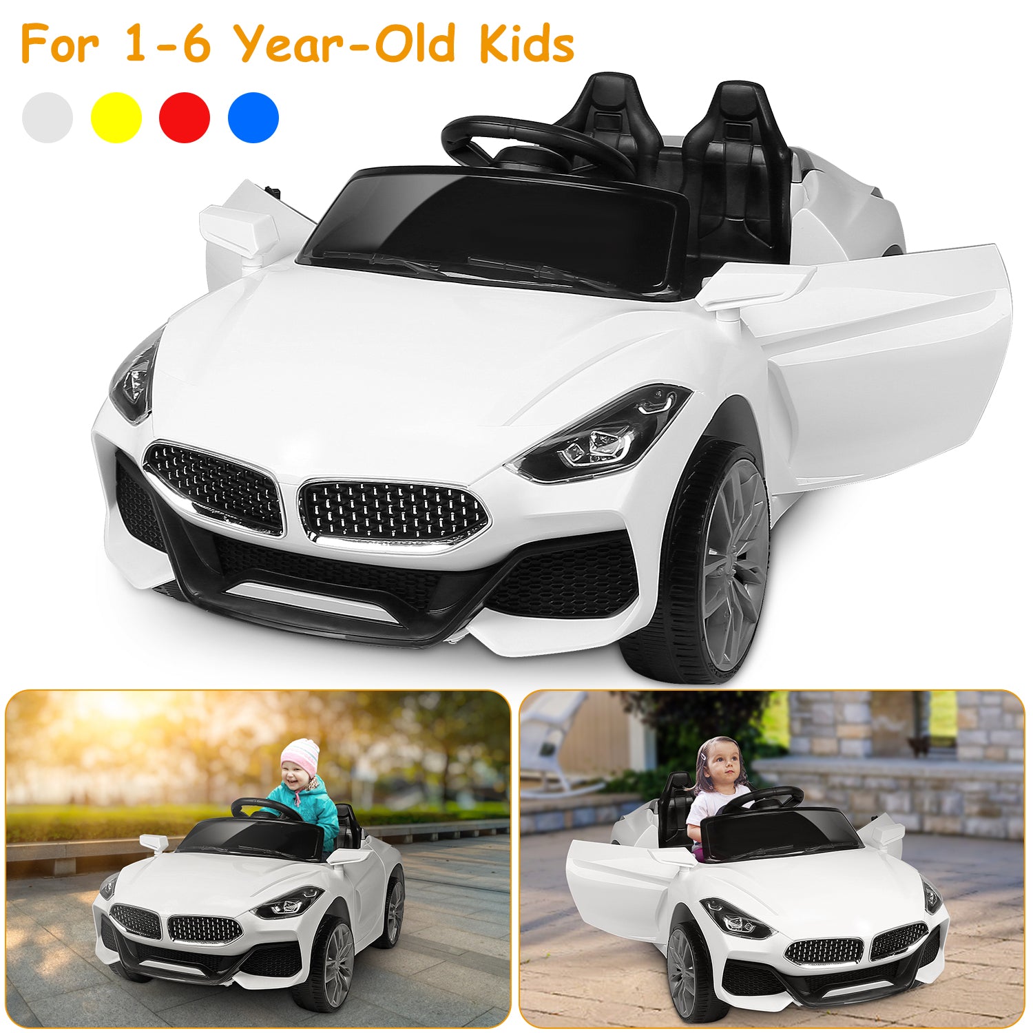 12V Electric Kids Ride-On Car w/ Parental Remote Control Music Horn LED Lights Swaying Function 3 Speeds For Kids Aged 1-6 Years
