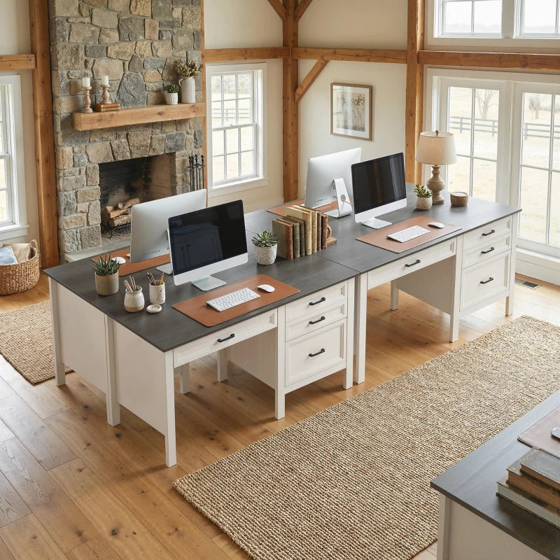 54" Farmhouse Executive Desk, Computer Desk with Drawers, Adjustable Hanging Rails for for A4/Letter Size Files, White