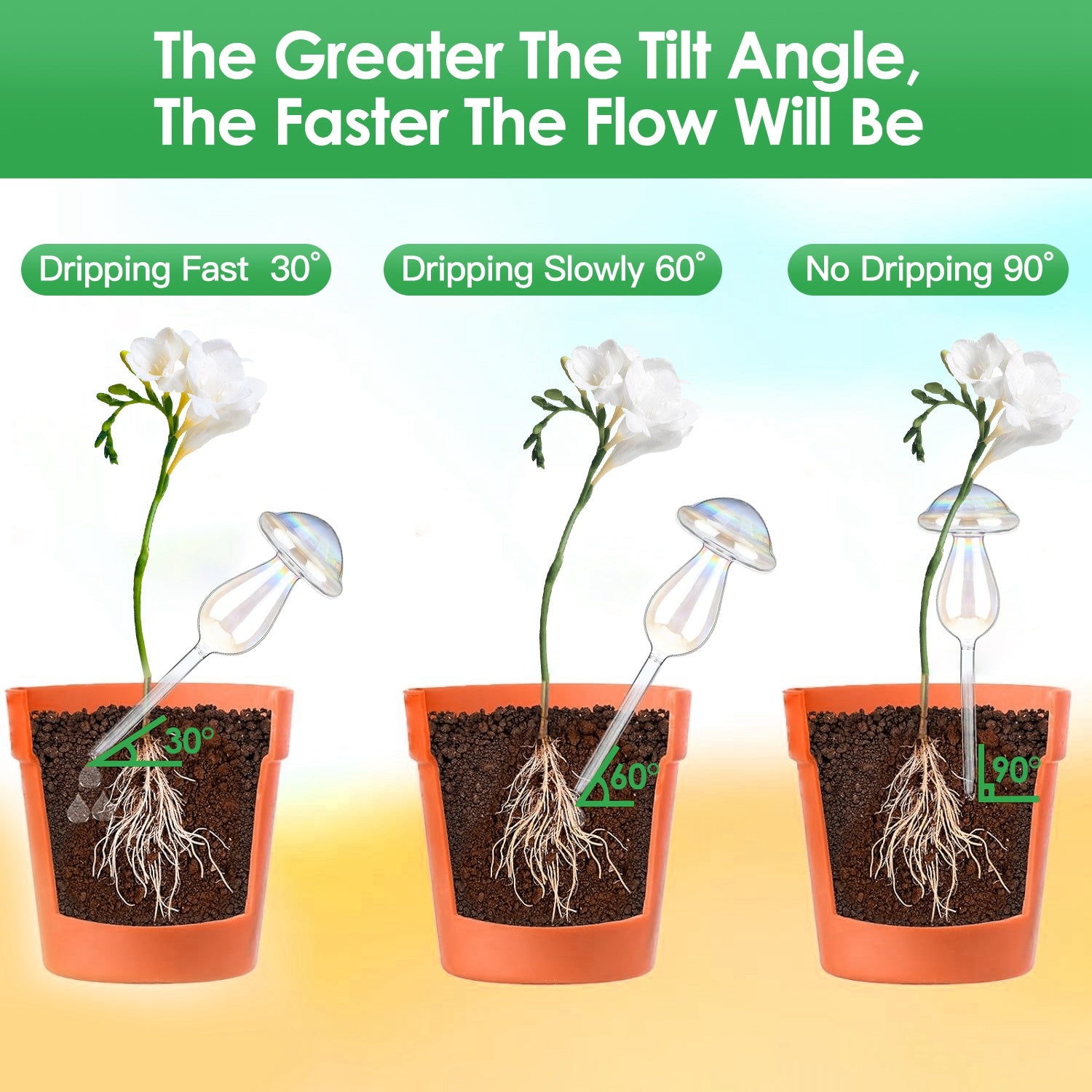 4Pcs Clear Glass Plant Watering Globes Iridescent Rainbow Gradient Mushroom Self-Watering Container Plant Self-Watering System Automatic Irrigation De