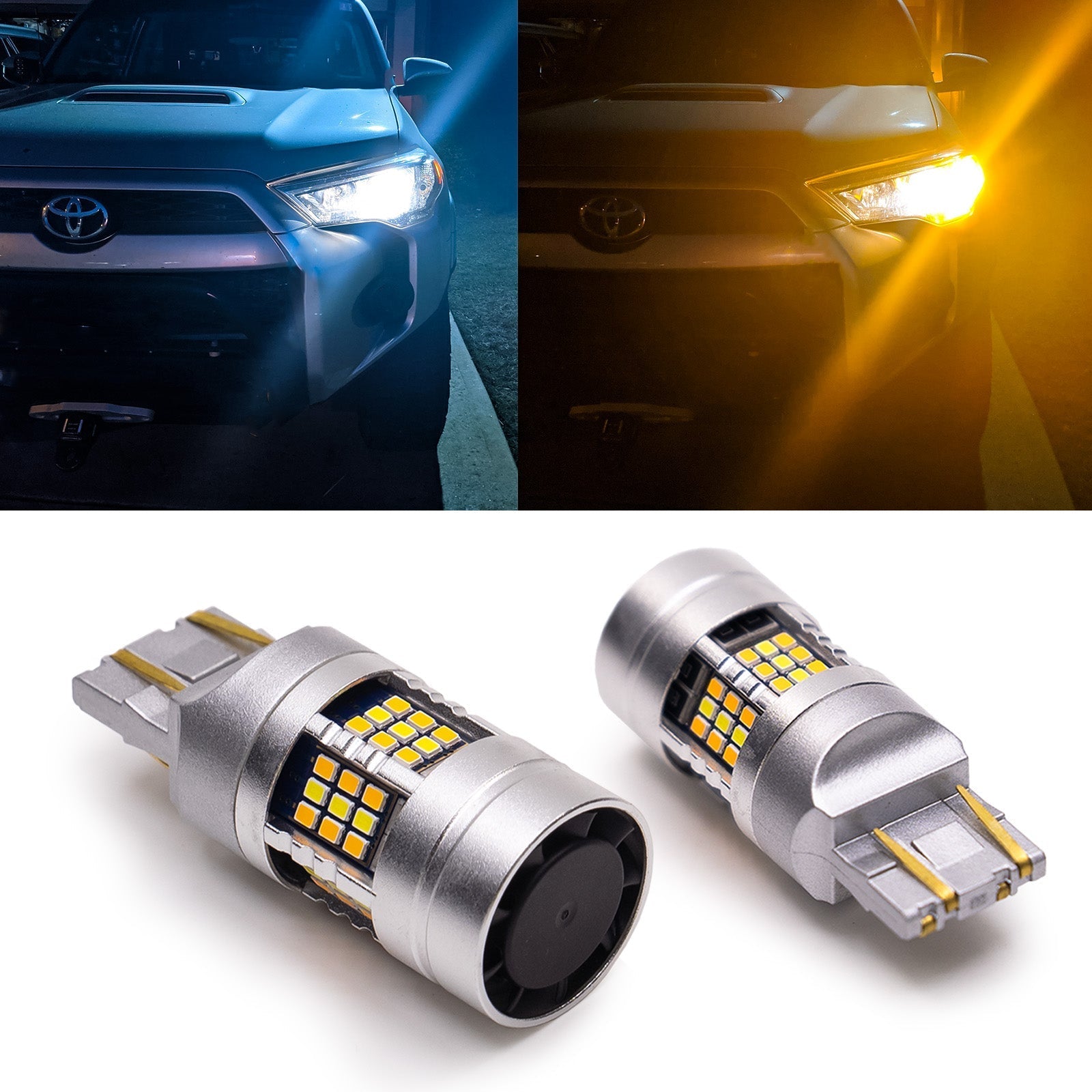 7443 7444 T20 LED Turn Signal Light Anti Hyper Flash CANBUS Error Free Switchback Dual Color Bulb White Amber | G54 Series HYUGA (Pack of 2)
