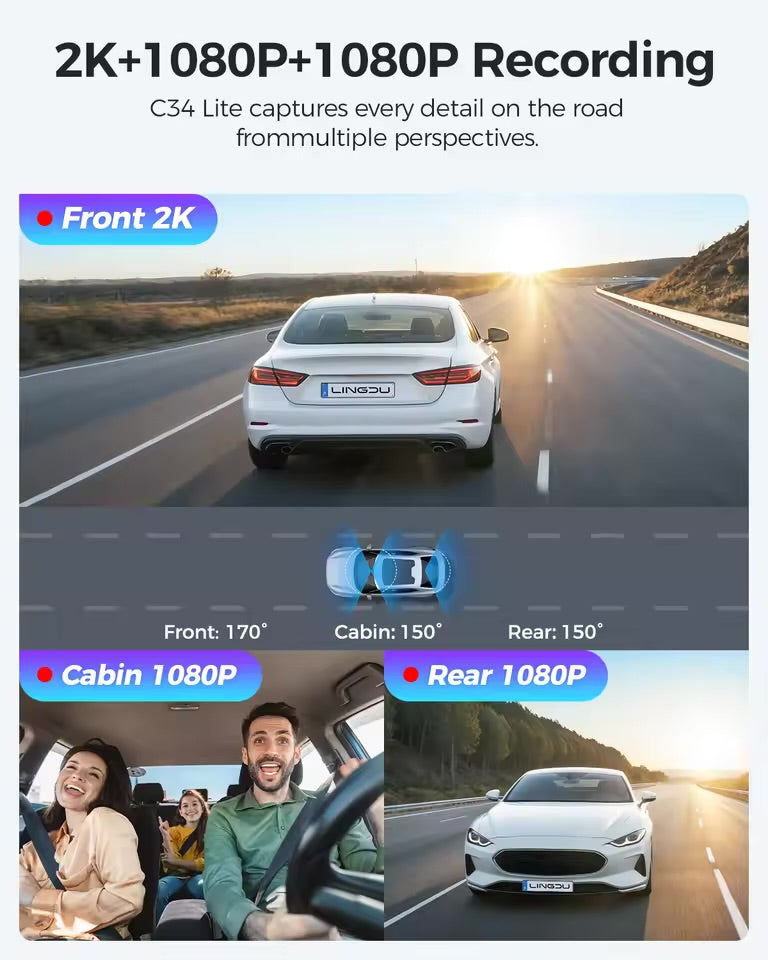 LINGDU C34 5G Wifi GPS 4K Dash Cam 2K+1080P+1080P Cam DVR Video Recorder GPS Parking Mode Dashcam Car Black Box