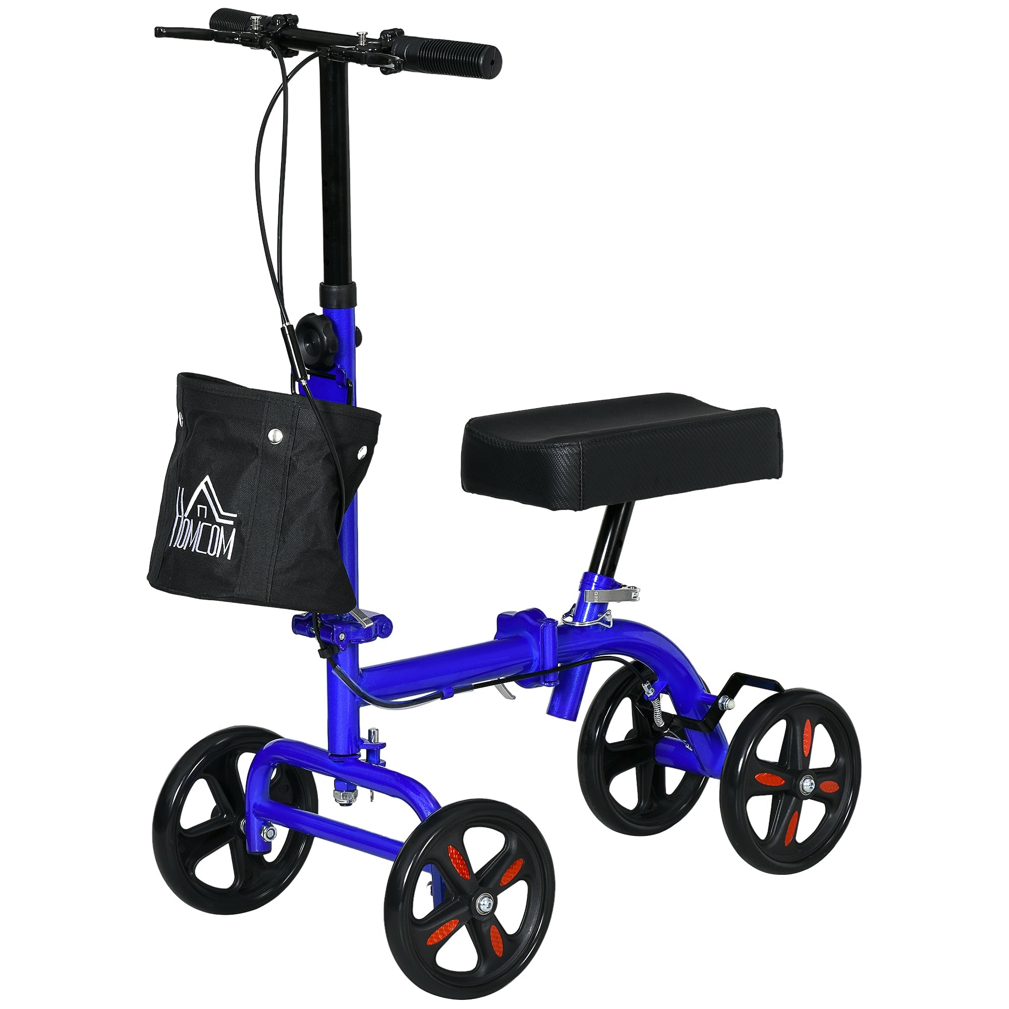 HOMCOM Steerable Knee Walker, Foldable Knee Scooter with Dual Braking System, Adjustable Height, Crutch Alternative, Blue