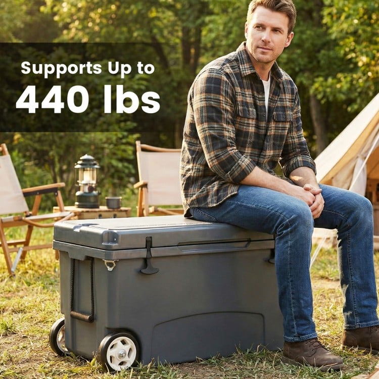 75 Quart Portable Hard Cooler with 6-Day Ice Retention and Wheels-Gray