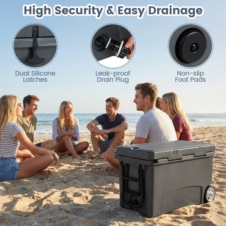 75 Quart Portable Hard Cooler with 6-Day Ice Retention and Wheels-Gray