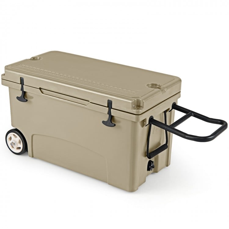 75 Quart Portable Hard Cooler with 6-Day Ice Retention and Wheels-Khaki