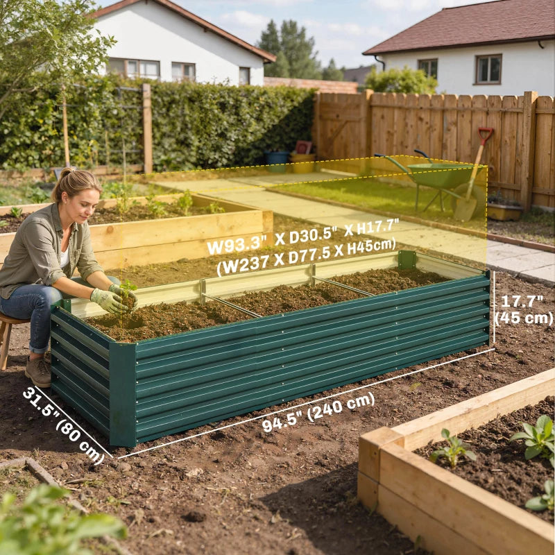 8 x 2.6 x 1.5ft Galvanized Raised Garden Bed, Reinforced Outdoor Planter Box with Open Bottom, Green