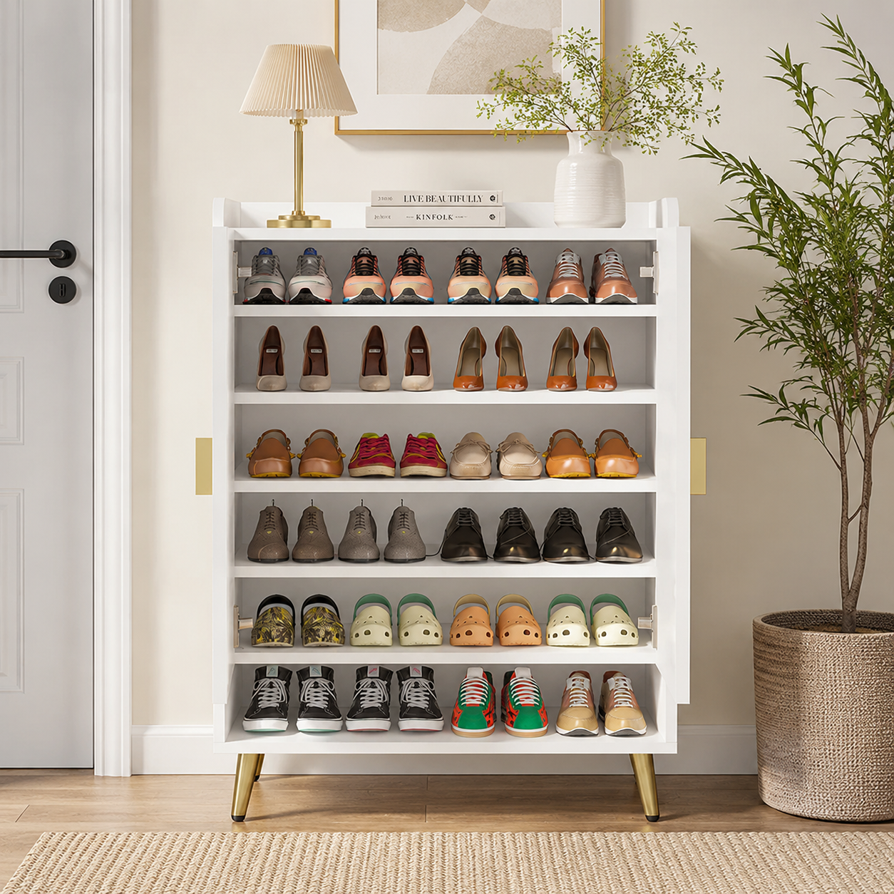 Modern 7-Tier Shoe Storage Cabinet with Adjustable Shelves – Rustic Brown