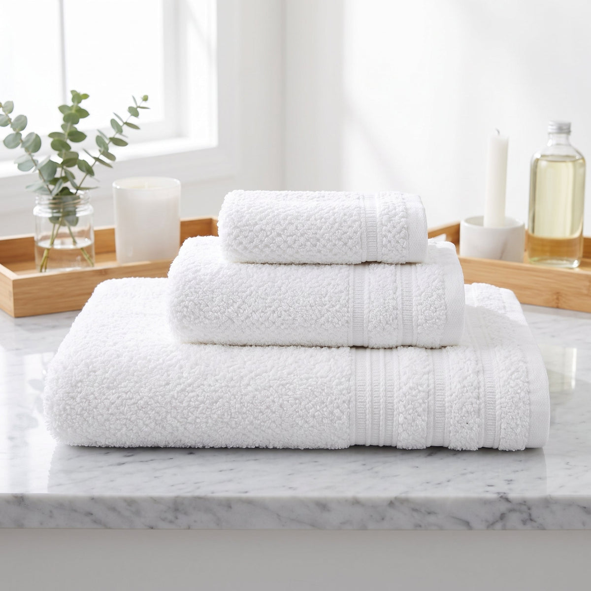 Bath Towel Set, 3 Pieces, 100% Cotton, Textured – Bath Towel, Hand Towel and Washcloth