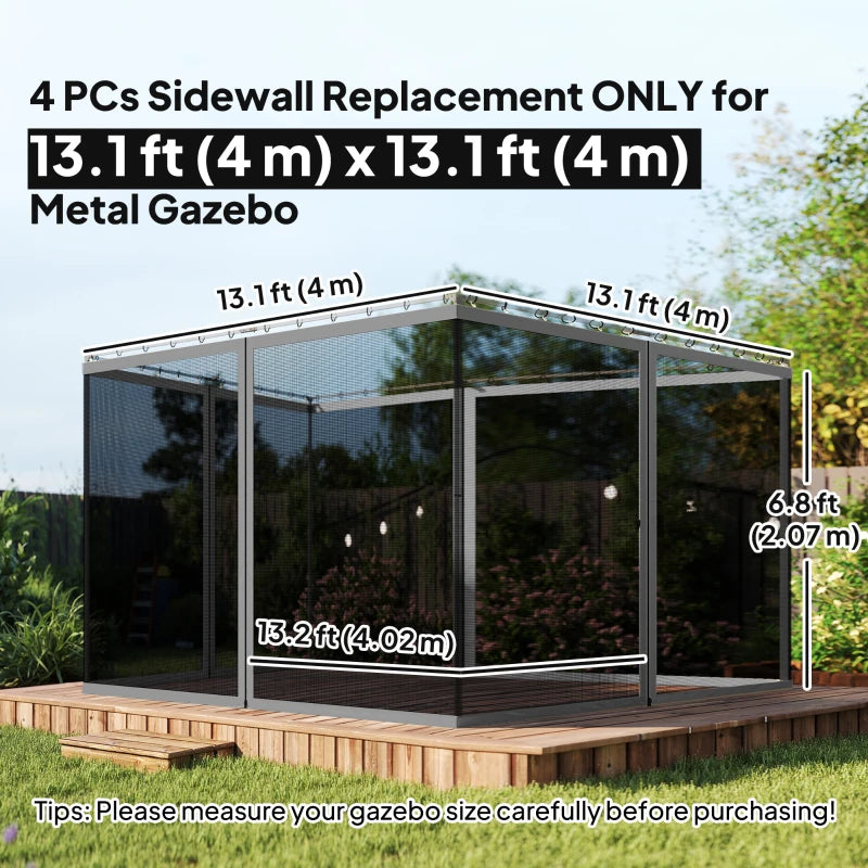 Replacement Mosquito Netting for Gazebo 13' x 13' Black Screen Walls for Canopy with Zippers, Dark Grey