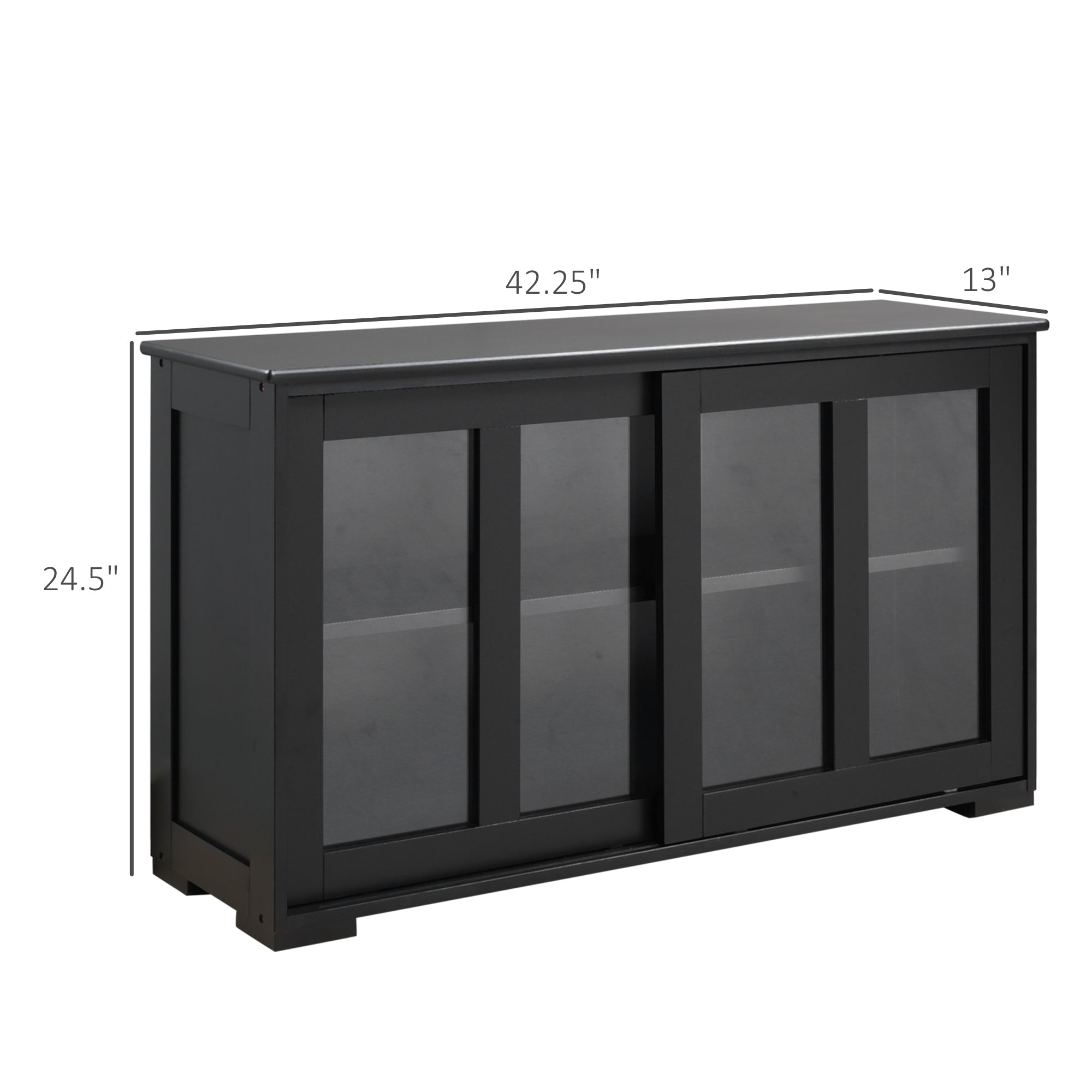 HOMCOM Black Stackable Bar Cabinet: Modern Kitchen Sideboard, Sliding Glass Door Console, Cupboard Serving Buffet