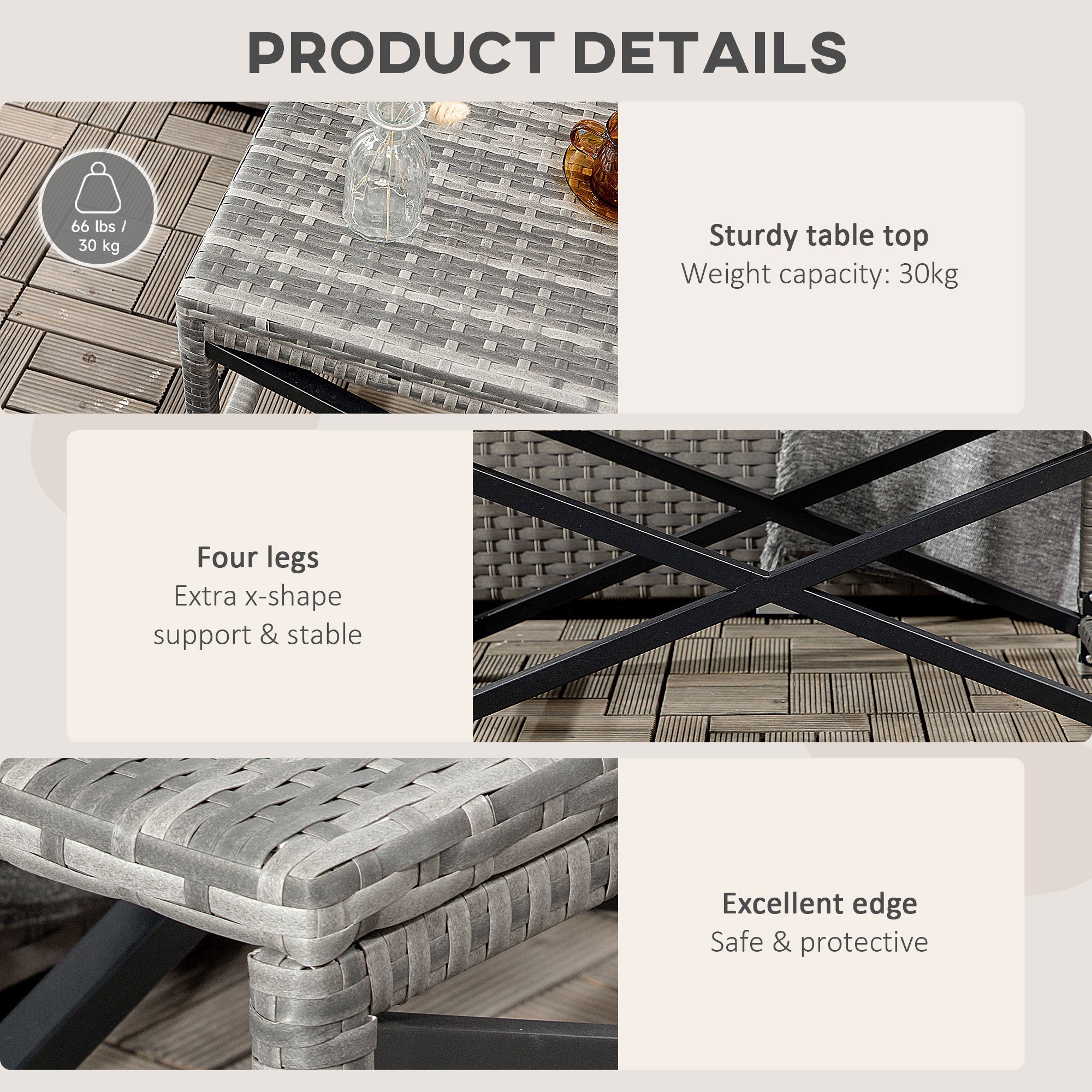 Outsunny Mixed Grey Wicker Patio End Table Outdoor Rattan Side Table with Durable Plastic Board Top for Garden Deck