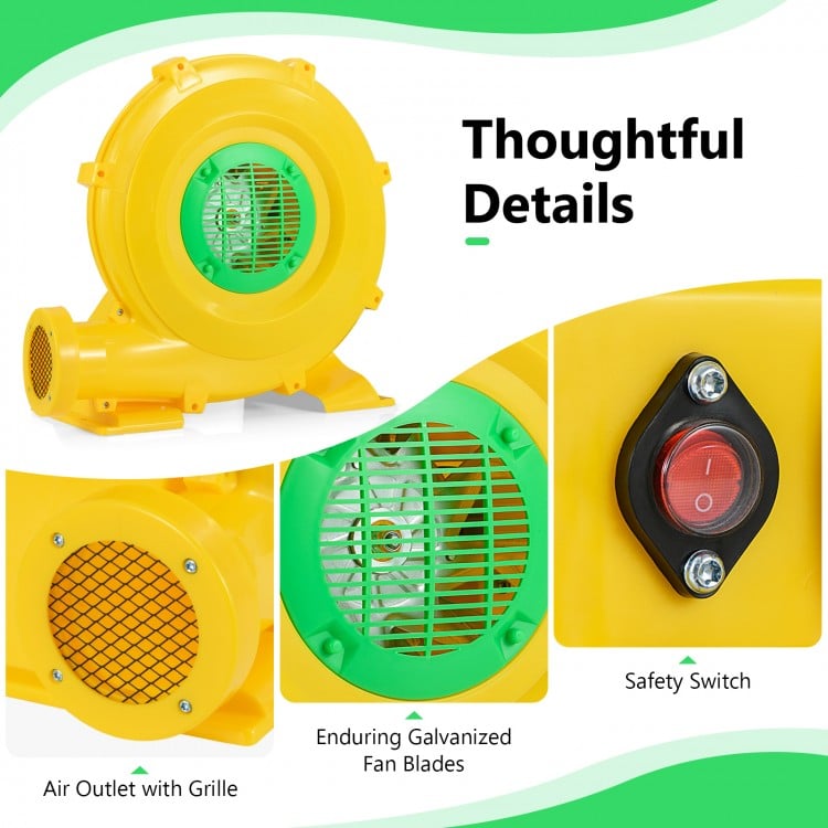 780W Bounce House Blower 1 HP Portable Air Pump Fan with Handle and Ground Stakes