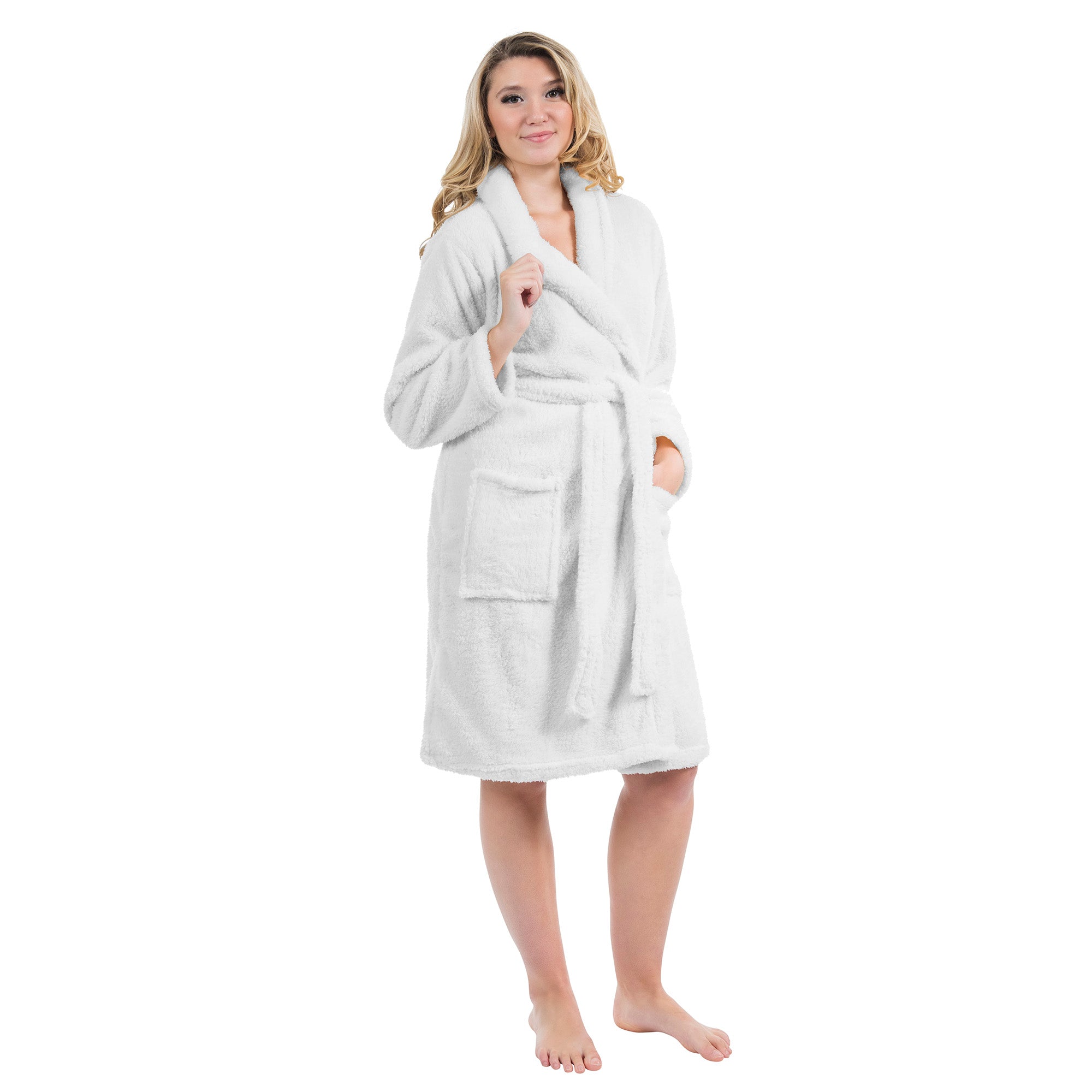 Knit Solid Sherpa Bathrobes S/M White