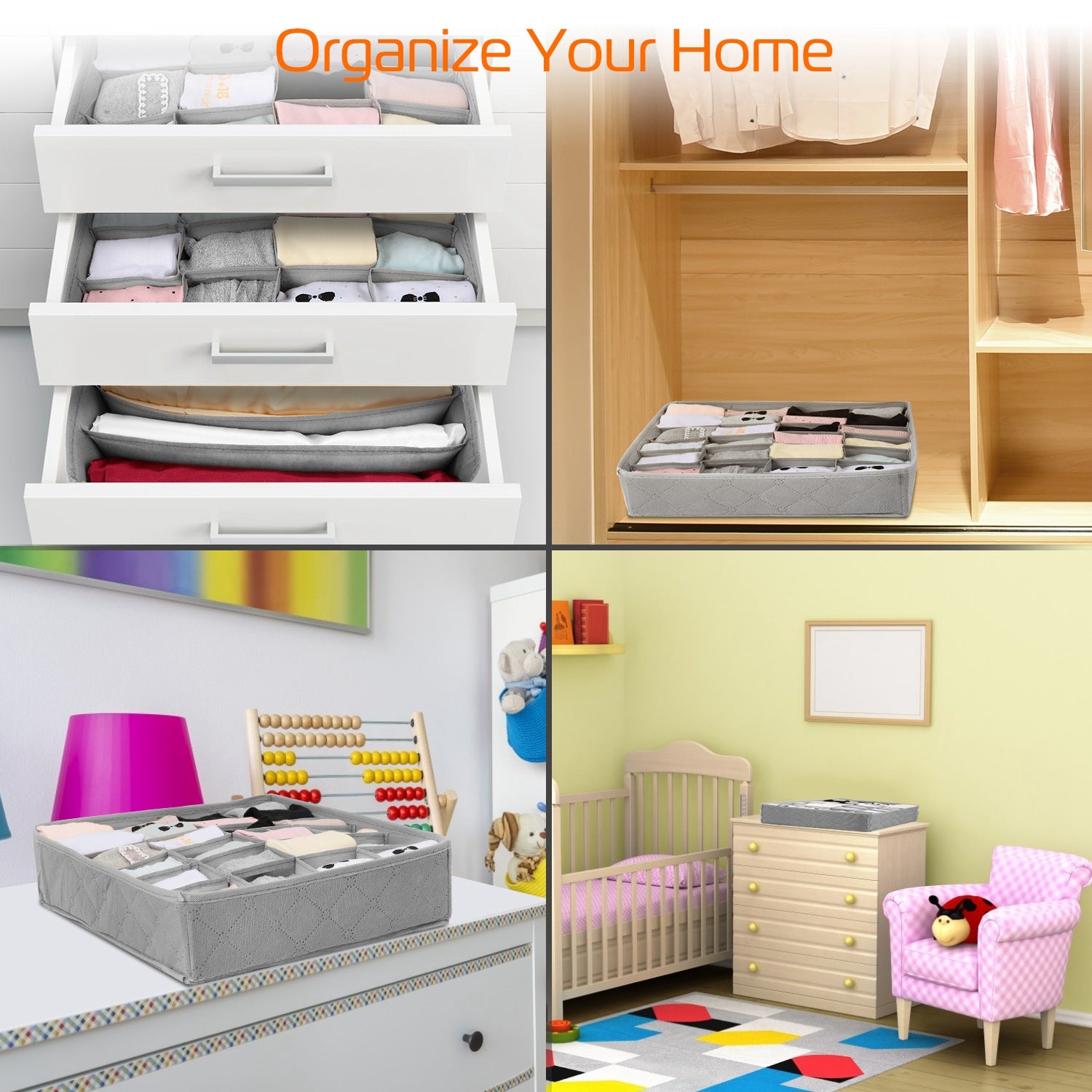 3 Pack Sock Organizer Box Foldable Damp Proof Storage Drawers Multi-cells Underwear Tie Container for Wardrobe Closet Cabinet