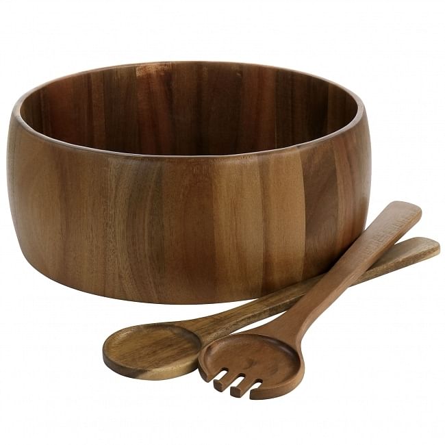 Gibson Elite 3 Piece Acacia Wood Salad Bowl and Spoon Set in Brown - Free Shipping