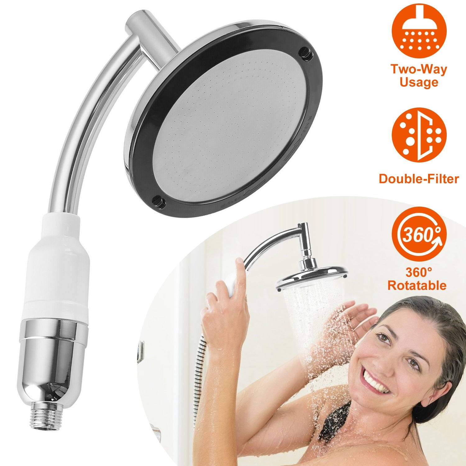5.5In High Pressure Shower Head Stainless Steel Powerful Energy Bath Heads Water Saving 360° Rotating Round Showerhead
