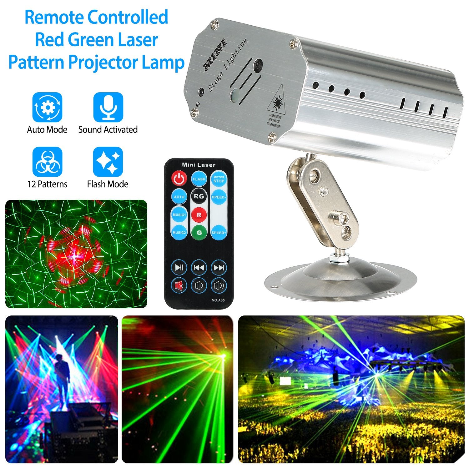 Sound Activated LED Projector Laser Patterns Laser Party Lights Disco Bar Music Strobe Lights