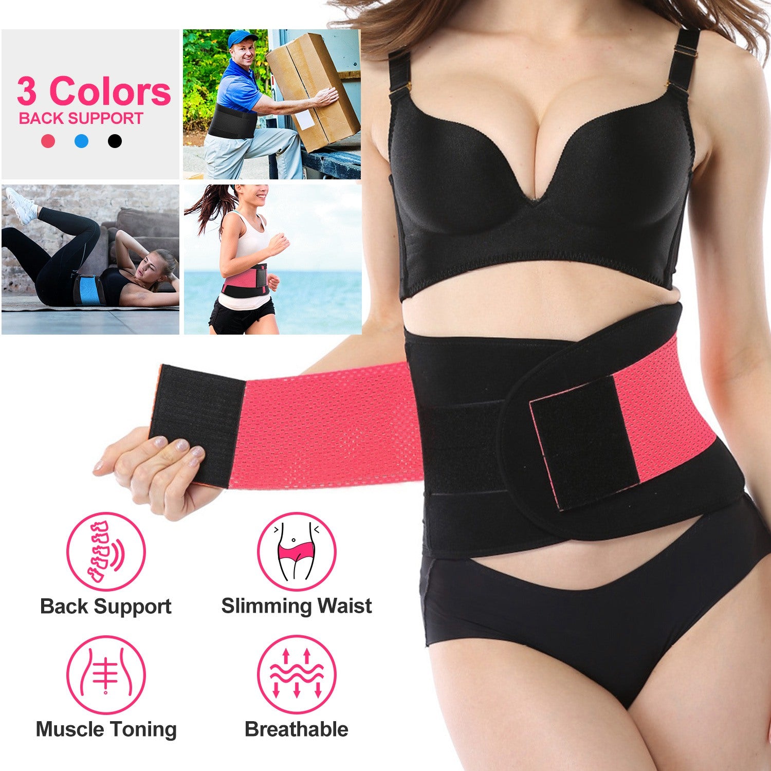 Unisex Back Support Belt Lumbar Lower Waist Brace Wrap Band Double Adjustable Pain Relief Sports Strip Trimmer for Back Pain, Herniated Disc, Sciatica
