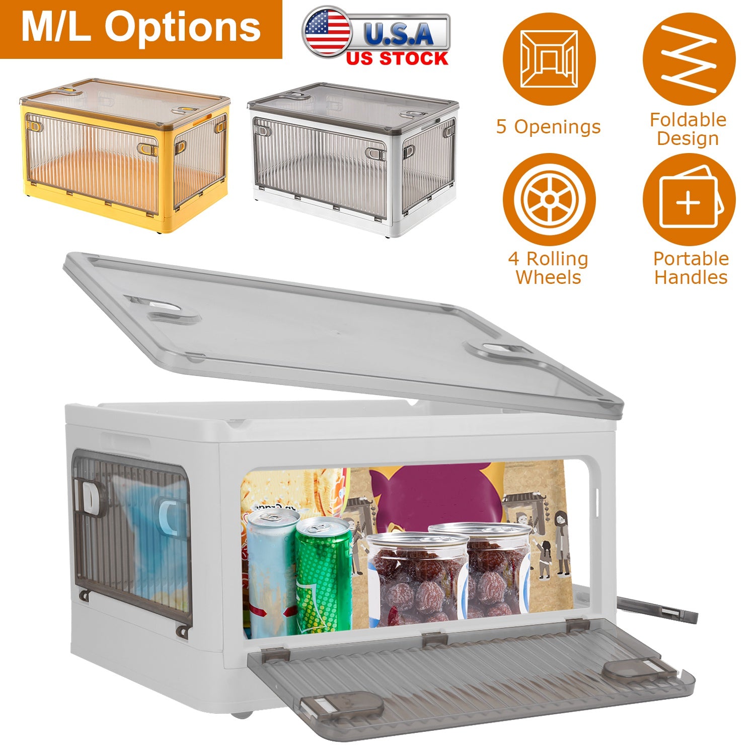 70QT/66L Foldable Storage Bins with Lid 4 Doors Collapsible Stackable Closet Organizer Containers with Lock 4Pcs Wheels